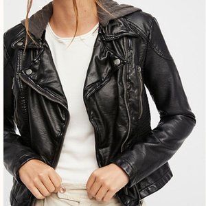 Free People Vegan Leather Hooded Jacket
